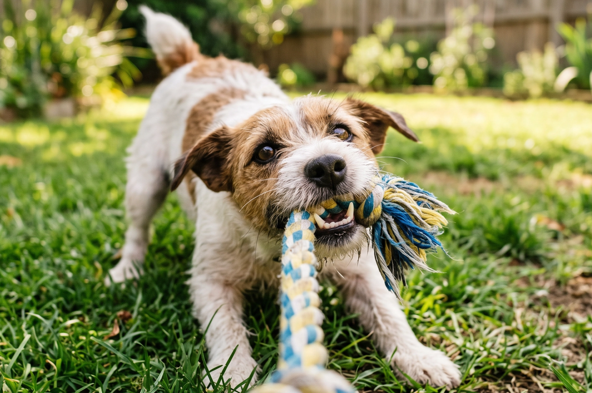 Hund spielt mit Zerrgel